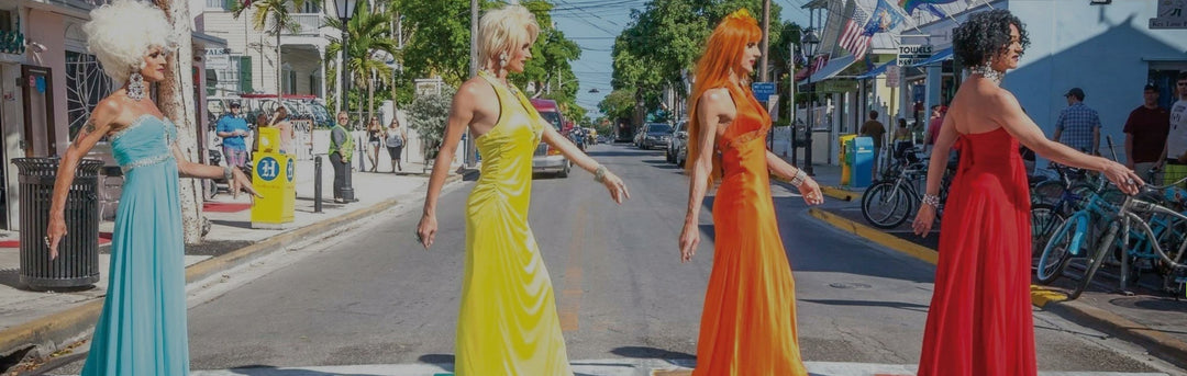 Beatles parody image with the drag queens of Key West's 801 Bourbon Bar